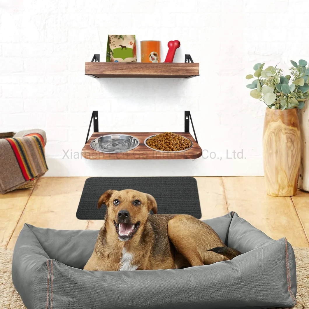 Dog Bowls Wall Mounted Elevated Pet Feeder with 2 Stainless Steel Dog or Cat Dishes Rustic Wood Raised Pet Bowls